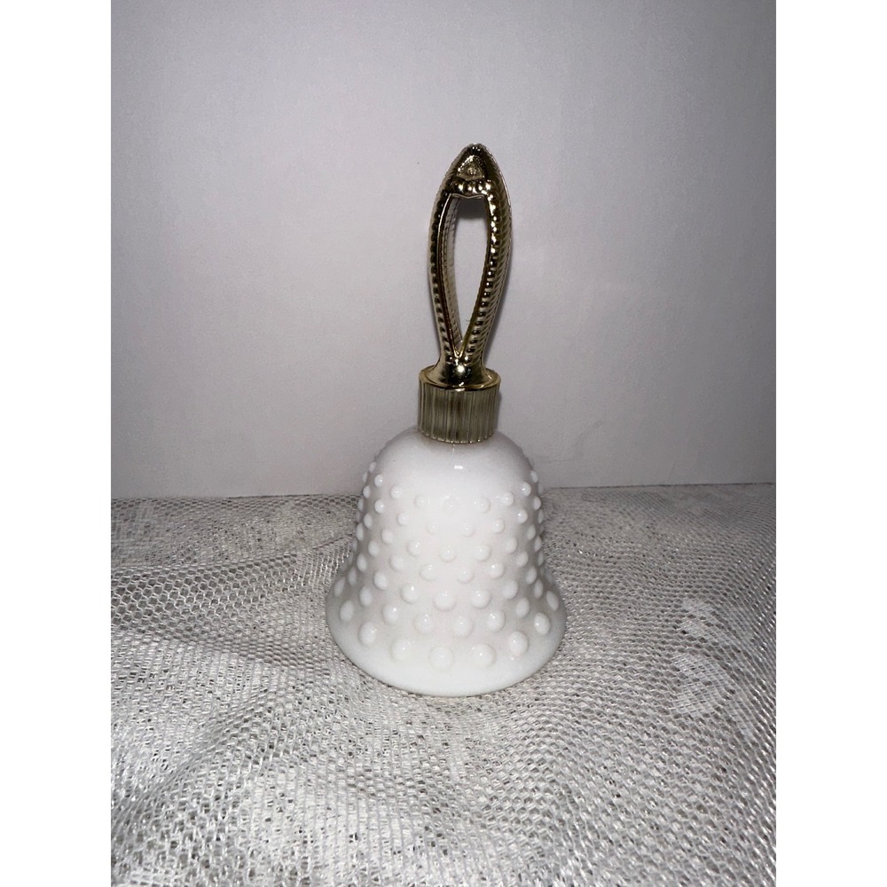 Avon To A Wild Rose Cologne Bell Shaped Milk‎ Glass Bottle with Gold Handle 2 oz